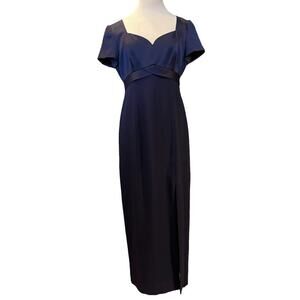 VTG 90s Liz Claiborne Night Sheath Gown Sweetheart Neckline Bow Back SZ 8 Blue